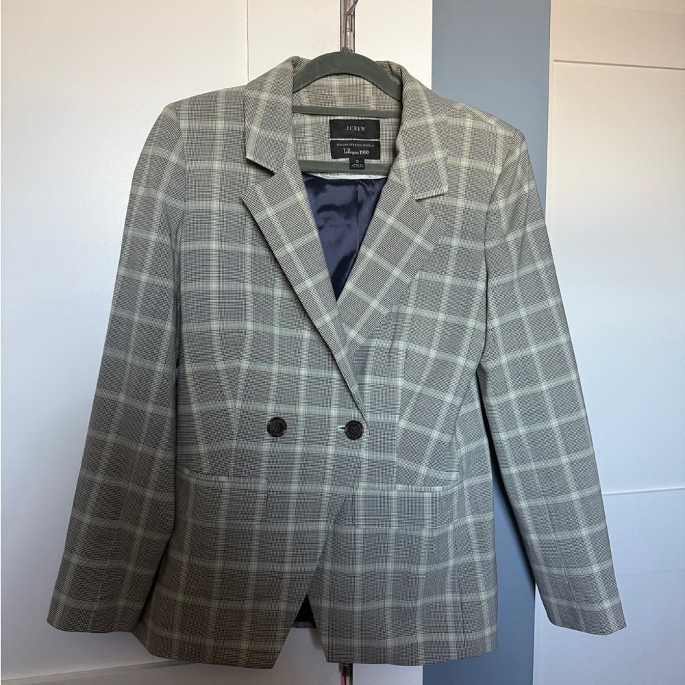 J. Crew Gray Plaid Double-Breasted Suit Jacket